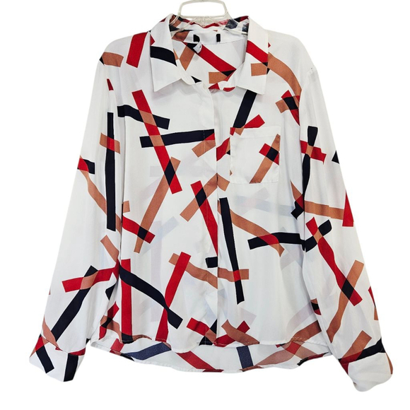 Lulus Tops - Lulus Camrose Geomtric Print Button Down Long Sleeve Shirt Size XL